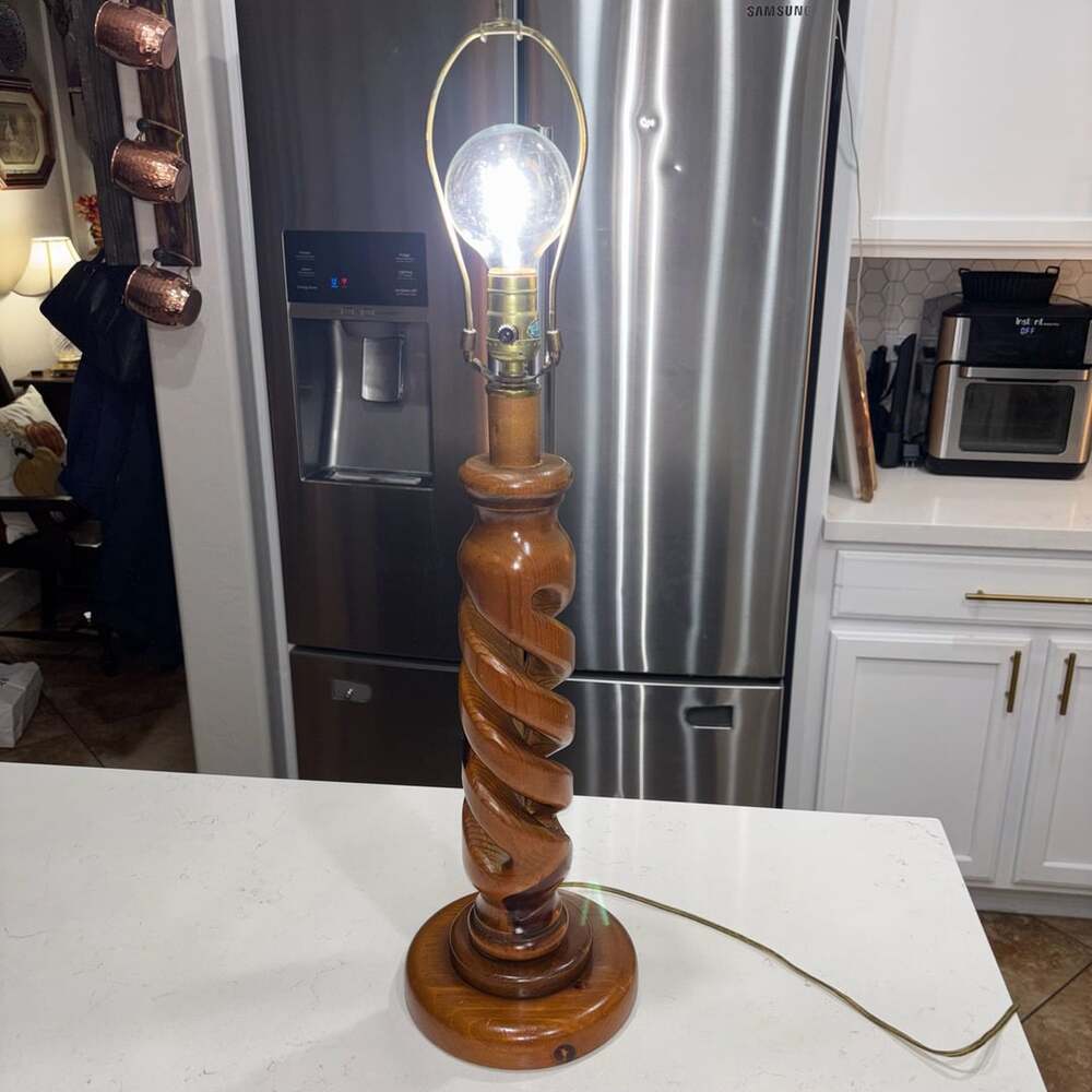 Vintage Barley Twist Wooden Table Lamp MCM Open Helix Twist